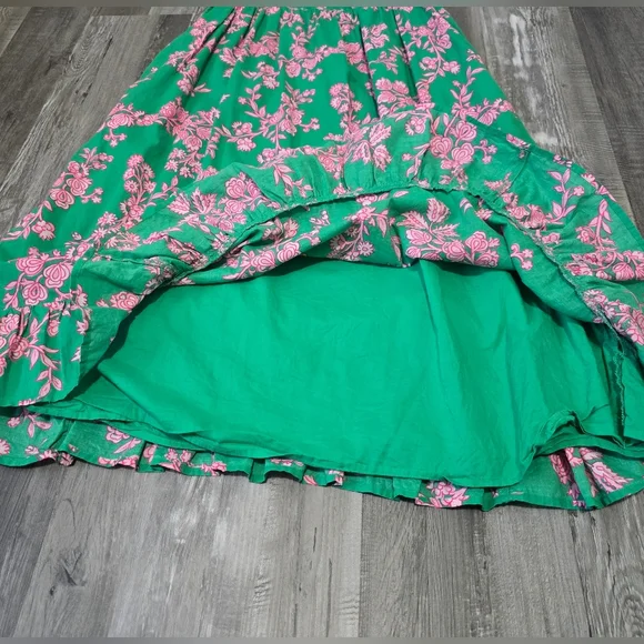 J. Crew Factory Smocked Midi Dress Floral Green/ Pink Puff Short Sleeves Size M - Picture 6 of 13